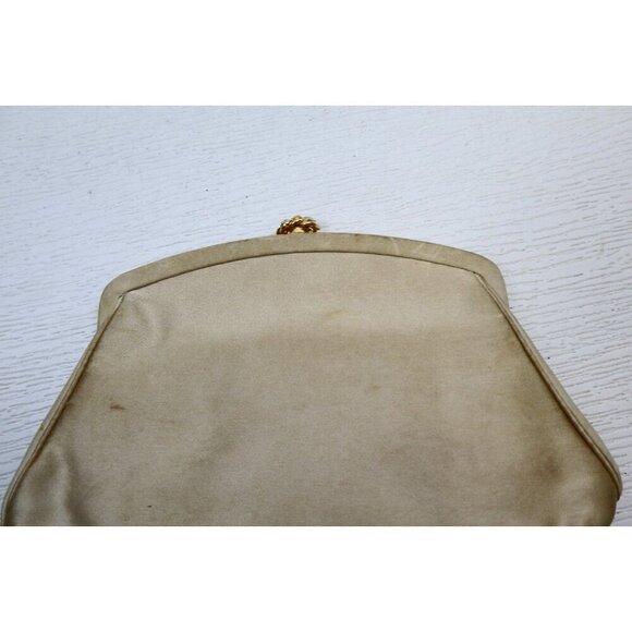 Vtg 50s MM Morris Moskowitz Beige Satin Clutch Handbag Rhinestone Clasp - Picture 11 of 16